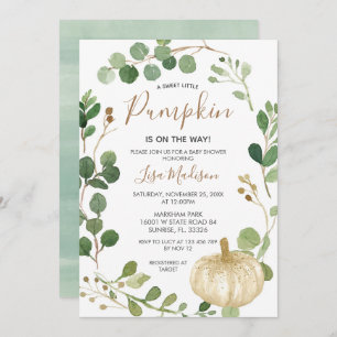 Fall Greenery Pumpkin  is on the Way Baby Shower  Invitation