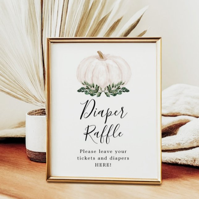 Fall Greenery White Pumpkin Diaper Raffle Sign  (Creator Uploaded)