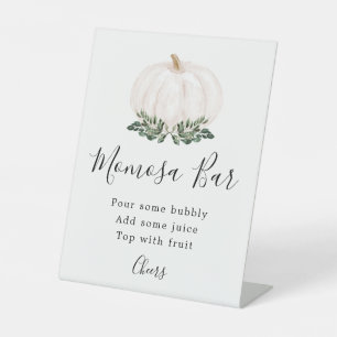 Fall Greenery White Pumpkin Momosa Bar  Pedestal Sign