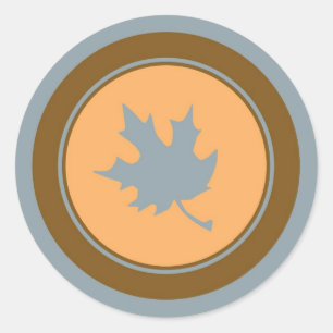 Fall grey brown orange leaf circle stickers