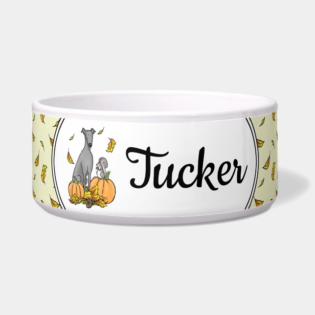 Fall Greyhound (grey) Dog Pumpkins Leaves Funny (Front)