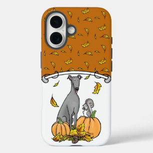 Fall Greyhound (grey) Dog Pumpkins Leaves Funny iPhone 16 Case