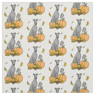 Fall Greyhound (grey) Dog Pumpkins Leaves Funny Fabric