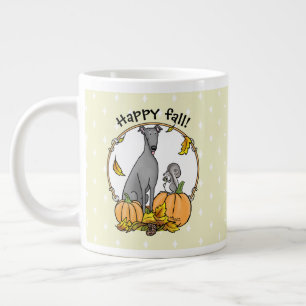Fall Greyhound (grey) Dog Pumpkins Leaves Funny Large Coffee Mug