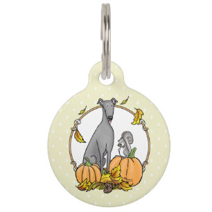 Fall Greyhound (grey) Dog Pumpkins Leaves Funny Pet Tag