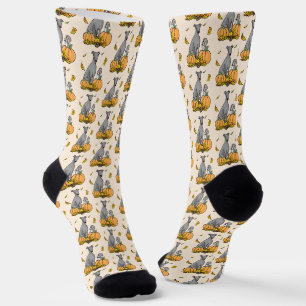 Fall Greyhound (grey) Dog Pumpkins Leaves Funny Socks
