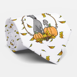 Fall Greyhound (grey) Dog Pumpkins Leaves Funny Tie