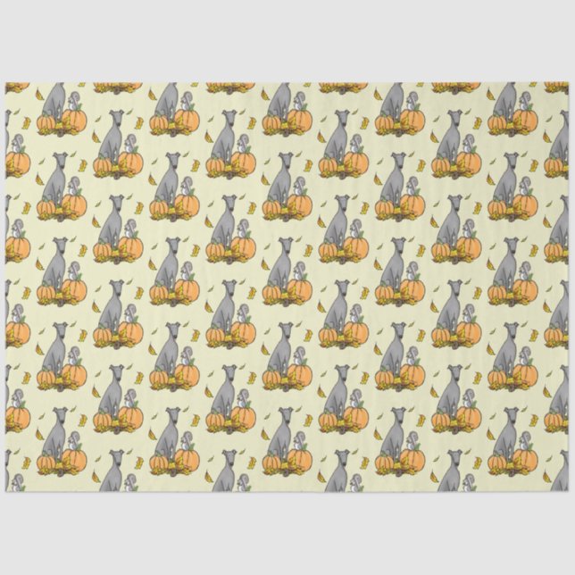 Fall Greyhound (grey) Dog Pumpkins Leaves Funny Tissue Paper (Front)