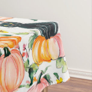 Fall Halloween Black Cats and Pumpkin Design Tablecloth