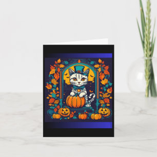 Fall Halloween Cute White And Black Cat Fall Scene Card
