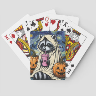 Fall Halloween Ghost Pumpkin Raccoon Costume Spook Playing Cards