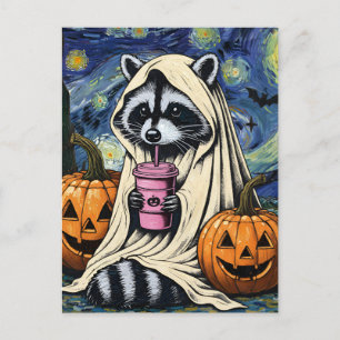 Fall Halloween Ghost Pumpkin Racoon Costume Spook Holiday Postcard