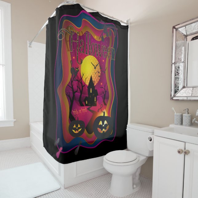 Fall Halloween Party " trick or treat" funny  Shower Curtain (In Situ)