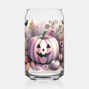 Fall Halloween pumpkins watercolor painting  Can Glass