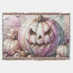 Fall Halloween pumpkins watercolor painting  Throw Blanket