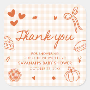 Fall Hand Drawn A Little Cutie Pie Baby Shower Square Sticker