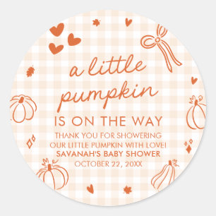 Fall Hand Drawn A Little Pumpkin Baby Shower Classic Round Sticker