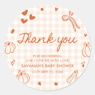 Fall Hand Drawn A Little Pumpkin Baby Shower Classic Round Sticker