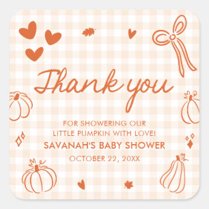 Fall Hand Drawn A Little Pumpkin Baby Shower Square Sticker