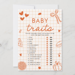 Fall Hand Drawn Baby Traits Baby Shower Game Invitation