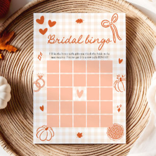 Fall Hand Drawn Orange Gingham Bridal Bingo Game Invitation