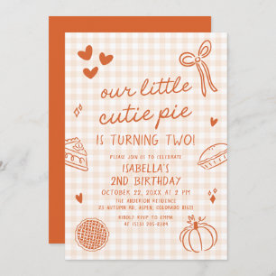 Fall Hand Drawn Our Little Cutie Pie 2nd Birthday Invitation