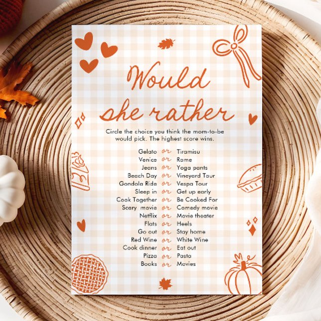 Fall Hand Drawn Would She Rather Baby Shower Game Invitation (Fall Hand Drawn Would She Rather Baby Shower Game)