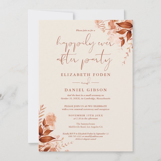 Fall Happily Ever After Party Wedding Vows Invitation (Front)