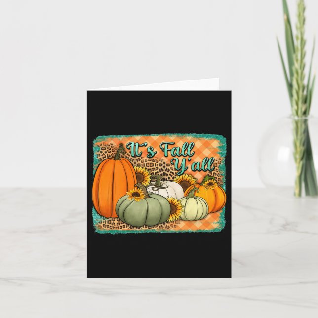 Fall Happy Fall Y’all Leopard Pumpkin Autumn Its F Card (Front)