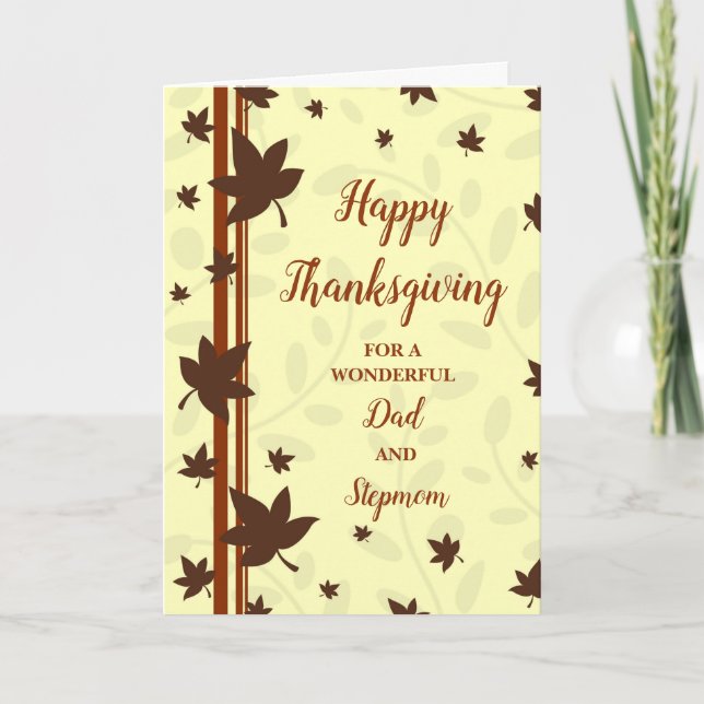 Fall Happy Thanksgiving Dad and Stepmom Holiday Card (Front)