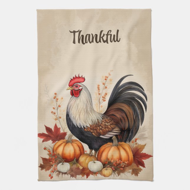 Fall Harverst Rooster Kitchen Towel (Vertical)