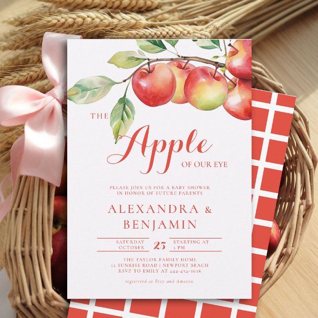Fall Harvest Apple Branch Coed Couple Baby Shower Invitation (fall baby shower invitation apple of our eye girl watercolor rustic elegant coed couple)