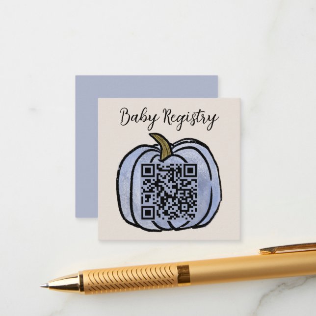 Fall Harvest Blue Pumpkin Baby Shower Registry Enclosure Card (Front/Back In Situ)