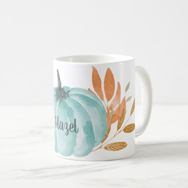 Fall Harvest Botanical Pumpkin Custom Name Coffee Mug (Front Right)