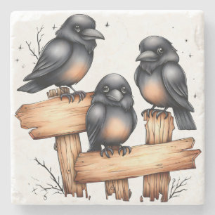 Fall Harvest Cute Crows Stone Coaster
