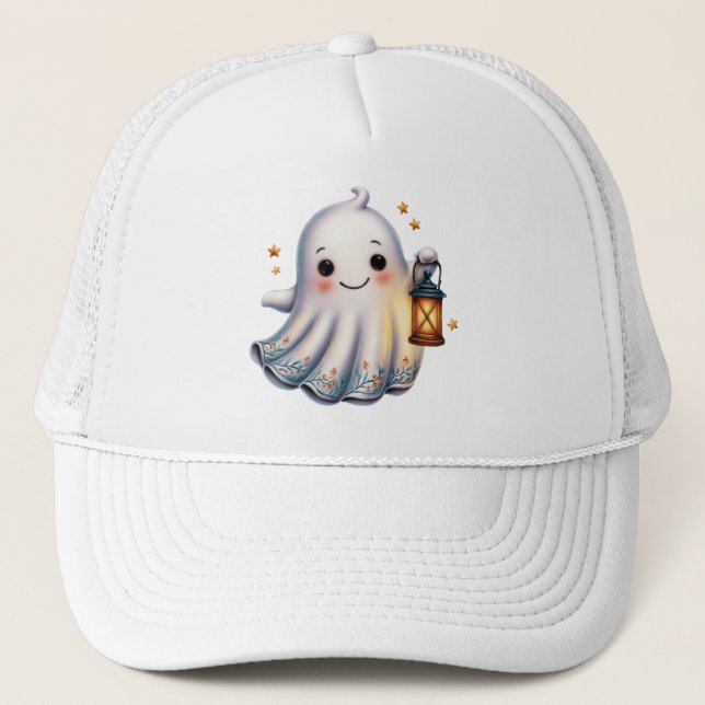 Fall Harvest Cute Ghost Trucker Hat (Front)