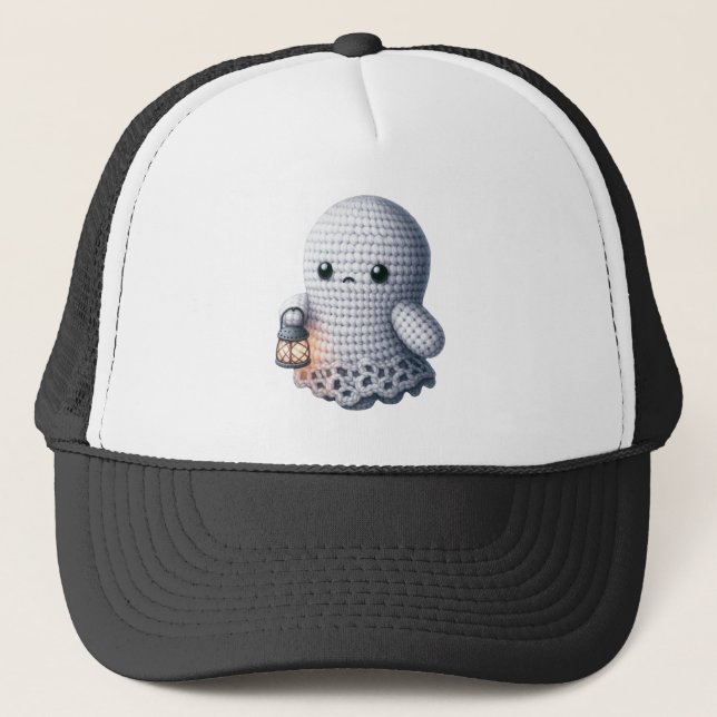 Fall Harvest Cute Ghost Trucker Hat (Front)