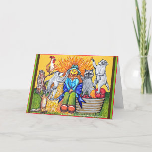 Fall Harvest Farm Raccoons Making Scarecrow Card