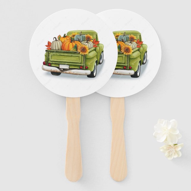 Fall Harvest in a Green Truck     Hand Fan (Front and Back)