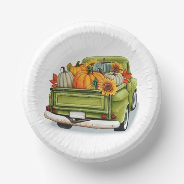 Fall Harvest in a Green Truck     Latte Mug Paper  Paper Plate (Front)