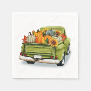 Fall Harvest in a Green Truck  Napkins