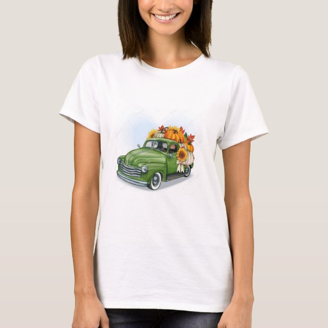 Fall Harvest in a Green Truck  T-Shirt (Front)