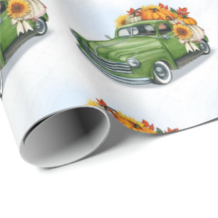 Fall Harvest in a Green Truck  Wrapping Paper