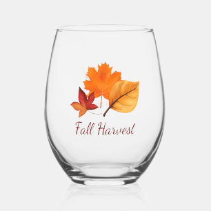 Fall Harvest Leaves Stemless Wine Glass