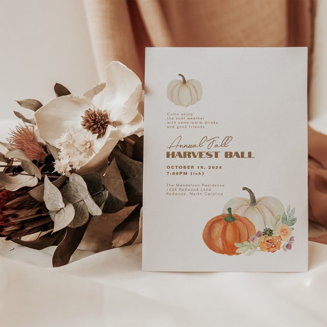 Fall Harvest • Modern Party Invitation • Boho Chic (fall harvest pumpkin party invitation)