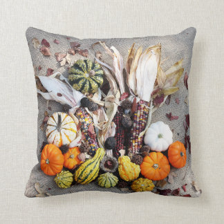 Fall Harvest on Burlap Throw Pillow