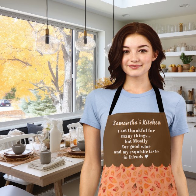 Fall Harvest Orange Foliage Personalised Quote Apron (Fall Harvest Orange Foliage Personalized Quote Apron: add name and quote Thankful for wine & friends)