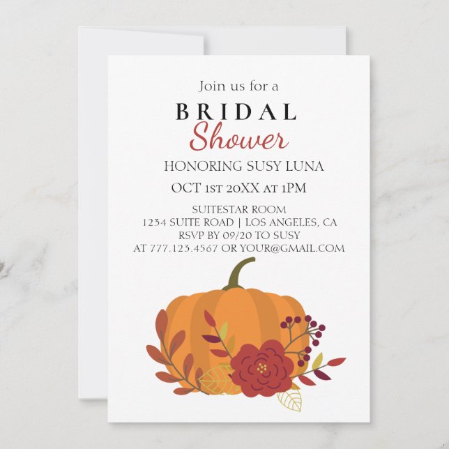 Fall Harvest Orange Pumpkin with Flowers Invitation (Front)