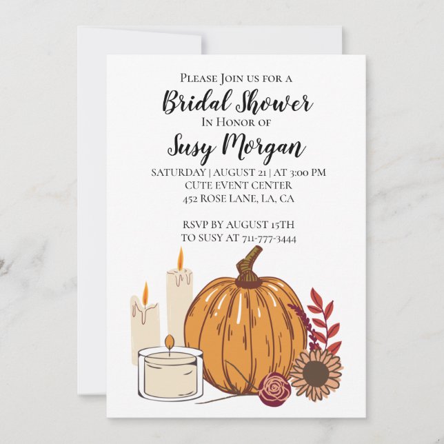 Fall Harvest - Pumpkin, Flowers, and Candles  Invitation (Front)