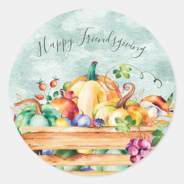 Fall Harvest Pumpkin Happy Friendsgiving Thanks Classic Round Sticker (Front)